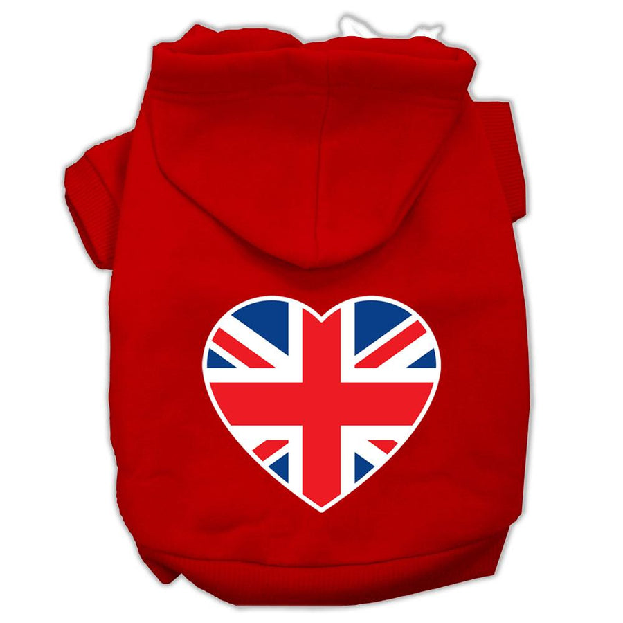 British Flag Heart Screen Print Pet Hoodies Red Size Xs (8)