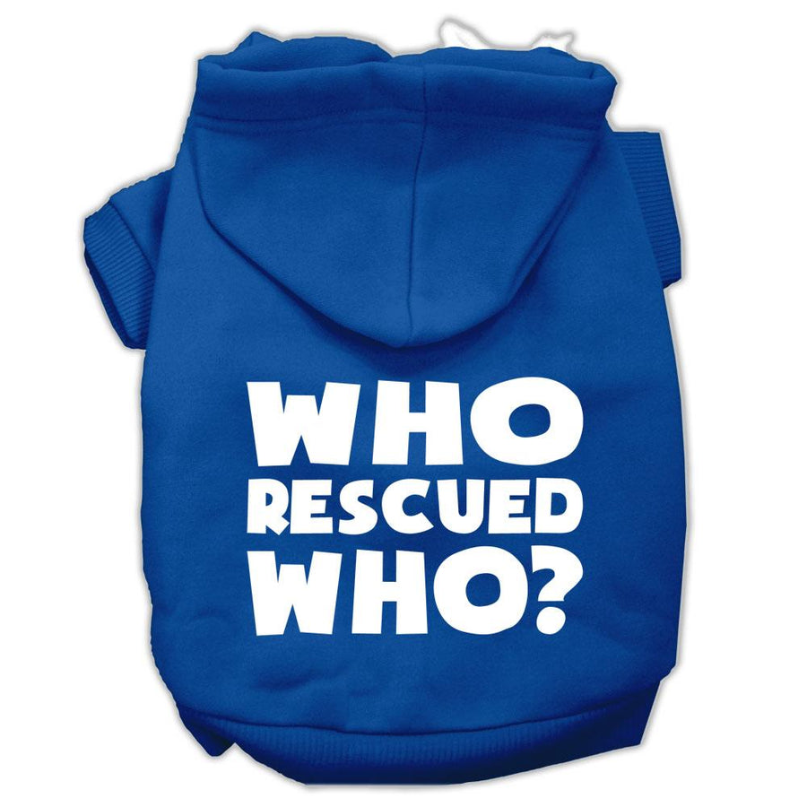 Who Rescued Who Screen Print Pet Hoodies Blue Size Xs (8)