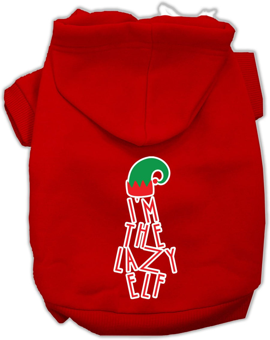 Lazy Elf Screen Print Pet Hoodie Red Med (12)