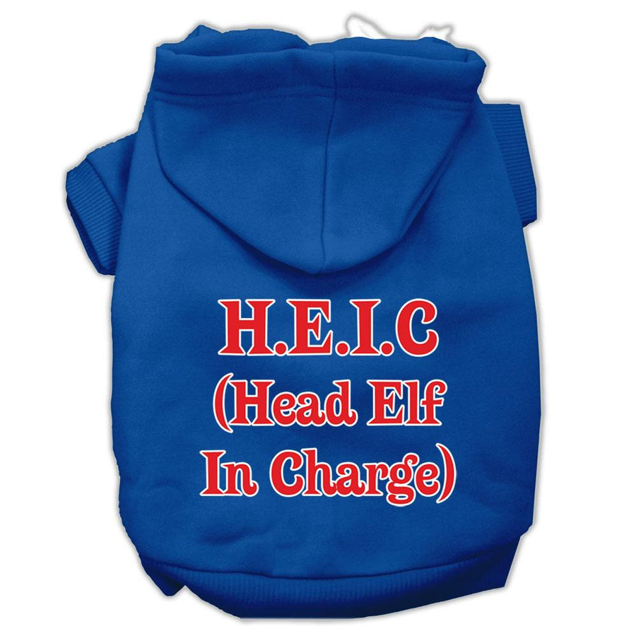 Head Elf In Charge Screen Print Pet Hoodies Blue Size Xs (8)