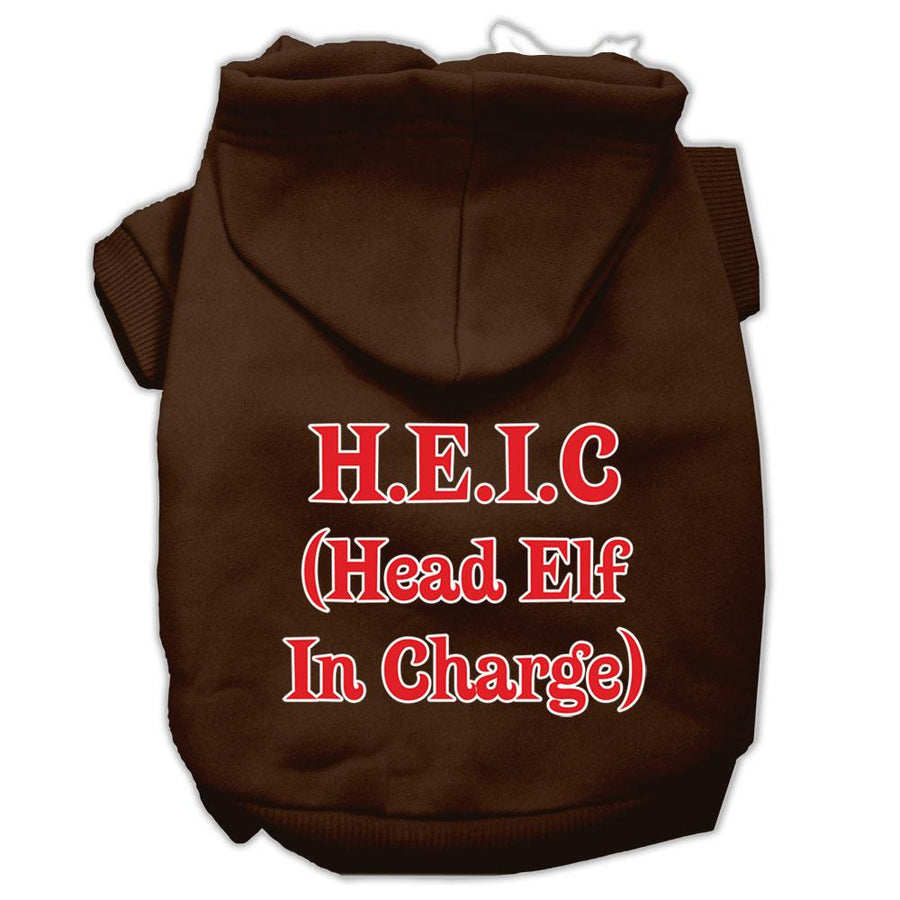 Head Elf In Charge Screen Print Pet Hoodies Brown Size Xs (8)