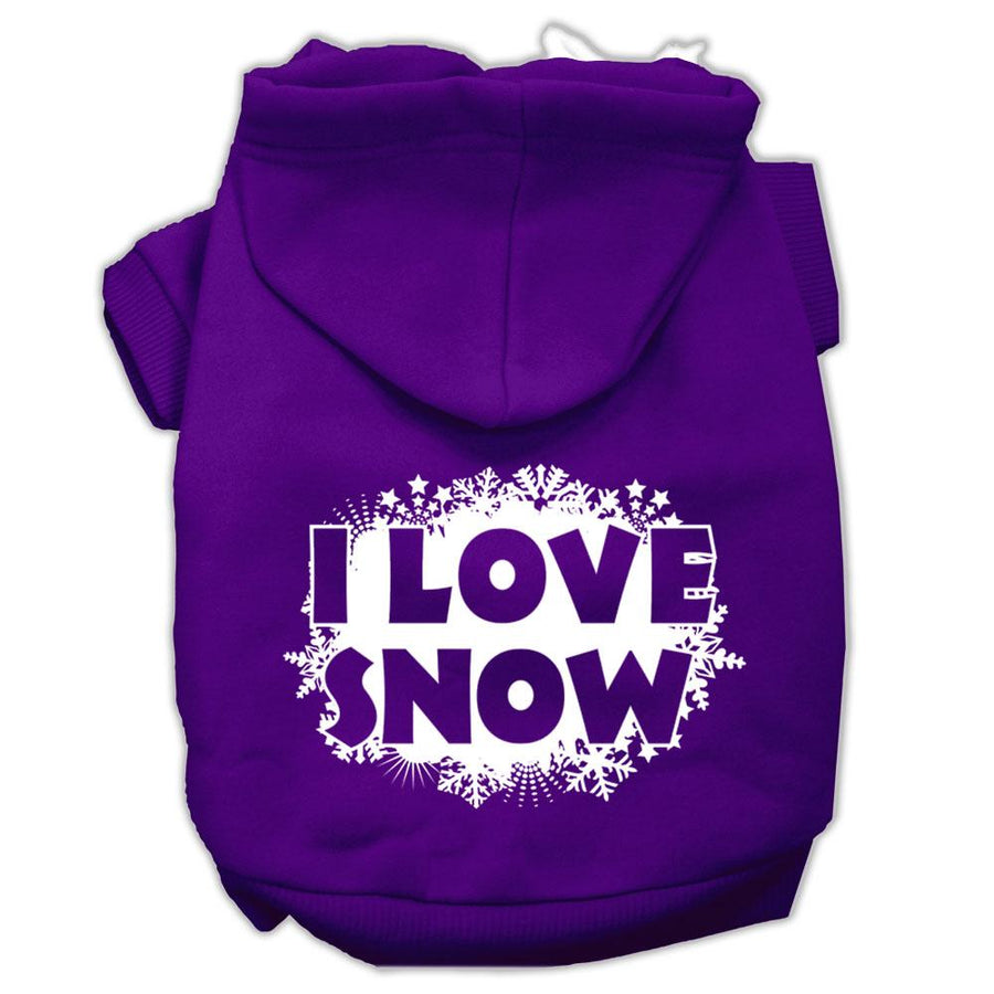 I Love Snow Screenprint Pet Hoodies Purple Size Xs (8)