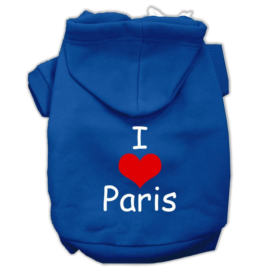 I Love Paris Screen Print Pet Hoodies Blue Size Xxl (18)