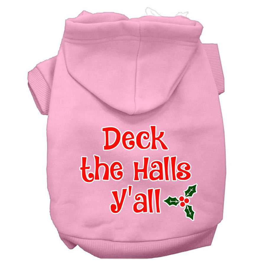 Deck The Halls Y'all Screen Print Dog Hoodie Light Pink Xxxl