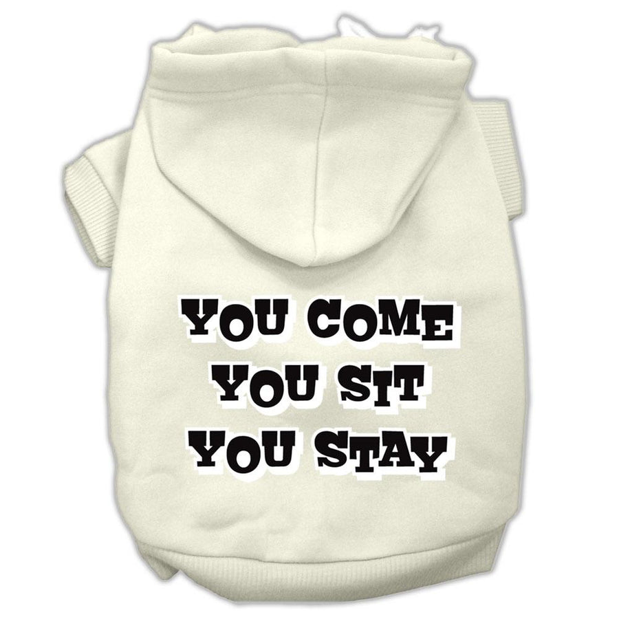 You Come, You Sit, You Stay Screen Print Pet Hoodies Cream Size Xxl (18)