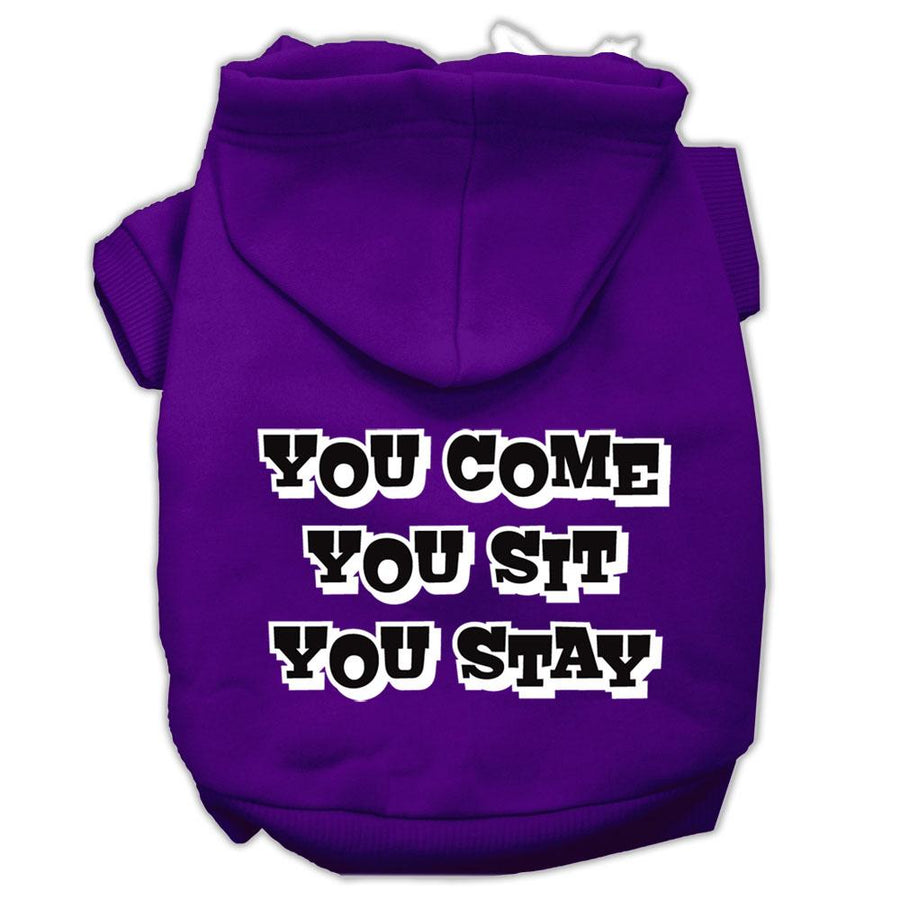 You Come, You Sit, You Stay Screen Print Pet Hoodies Purple Size Xxl (18)
