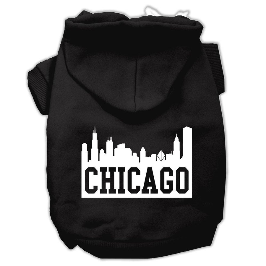 Chicago Skyline Screen Print Pet Hoodies Black Size Xs (8)