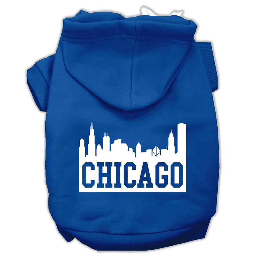 Chicago Skyline Screen Print Pet Hoodies Blue Size Xs (8)