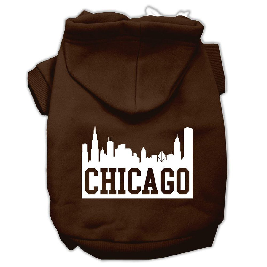 Chicago Skyline Screen Print Pet Hoodies Brown Size Xs (8)