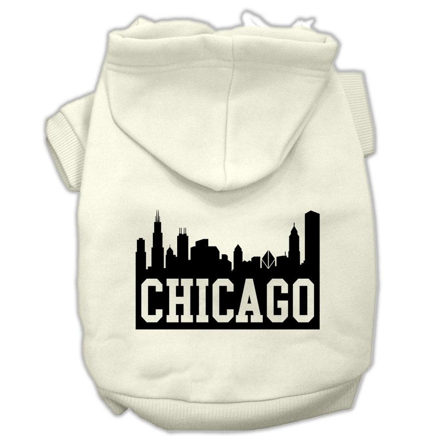 Chicago Skyline Screen Print Pet Hoodies Cream Size Xs (8)