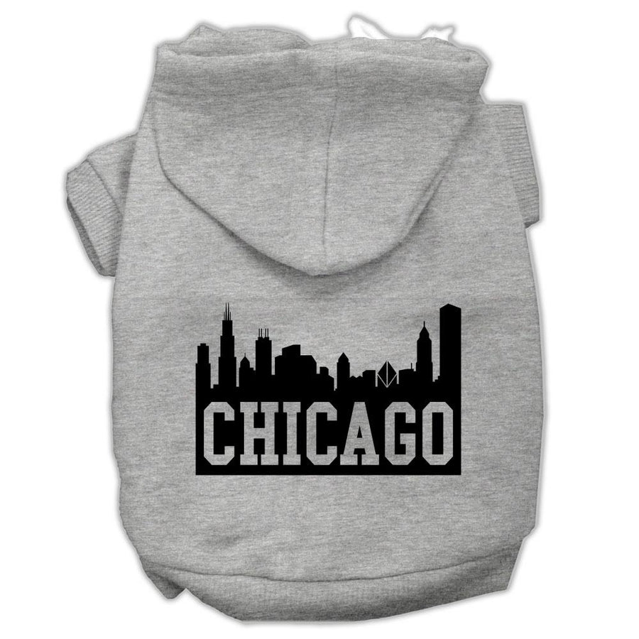 Chicago Skyline Screen Print Pet Hoodies Grey Size Xxl (18)
