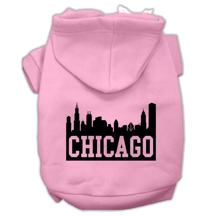 Chicago Skyline Screen Print Pet Hoodies Light Pink Size Xxl (18)
