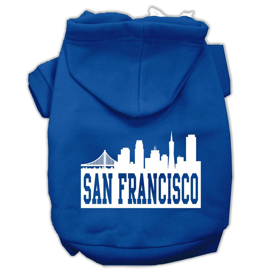 San Francisco Skyline Screen Print Pet Hoodies Blue Size Xs (8)