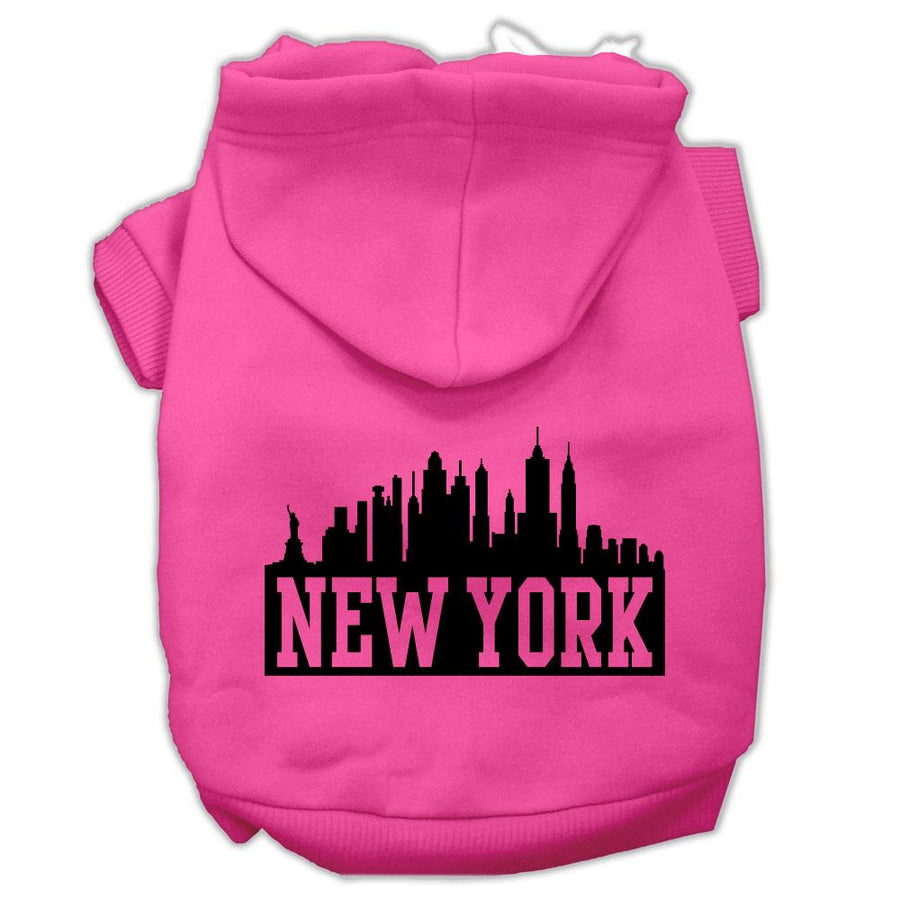 New York Skyline Screen Print Pet Hoodies Bright Pink Size Xl (16)