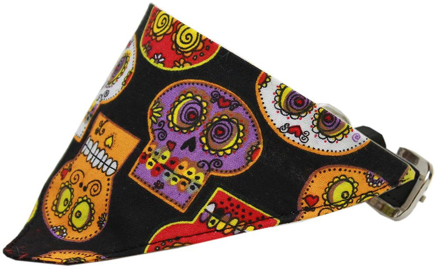 Crazy Skulls Bandana Pet Collar Black Size 20