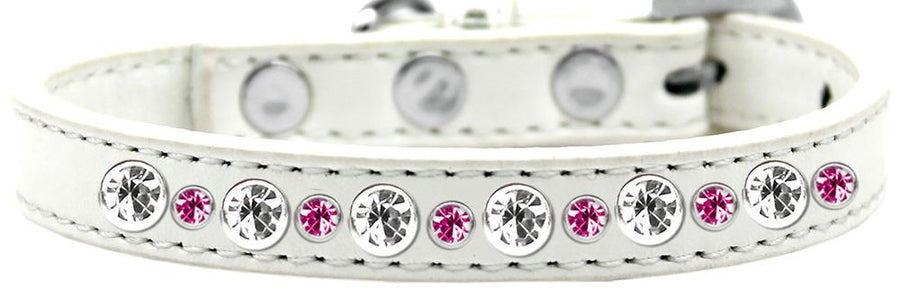 Posh Jeweled Dog Collar White With Bright Pink Size 10