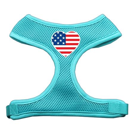 Heart Flag Usa Screen Print Soft Mesh Harness Aqua Small
