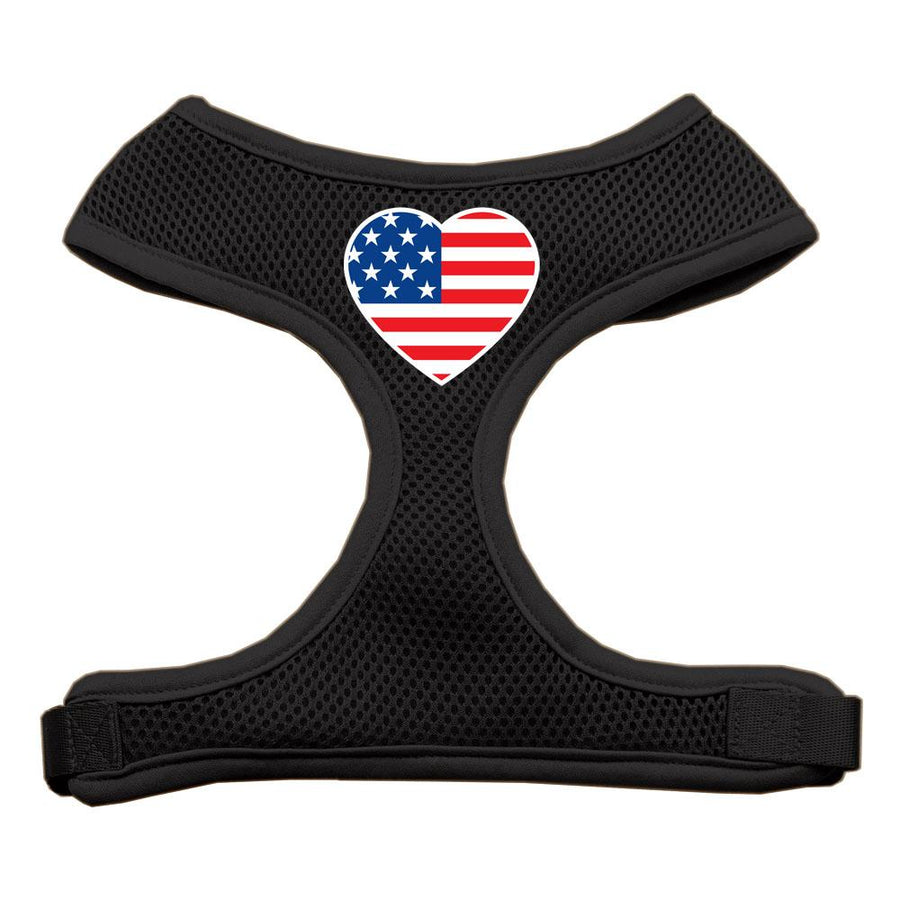 Heart Flag Usa Screen Print Soft Mesh Harness Black Small