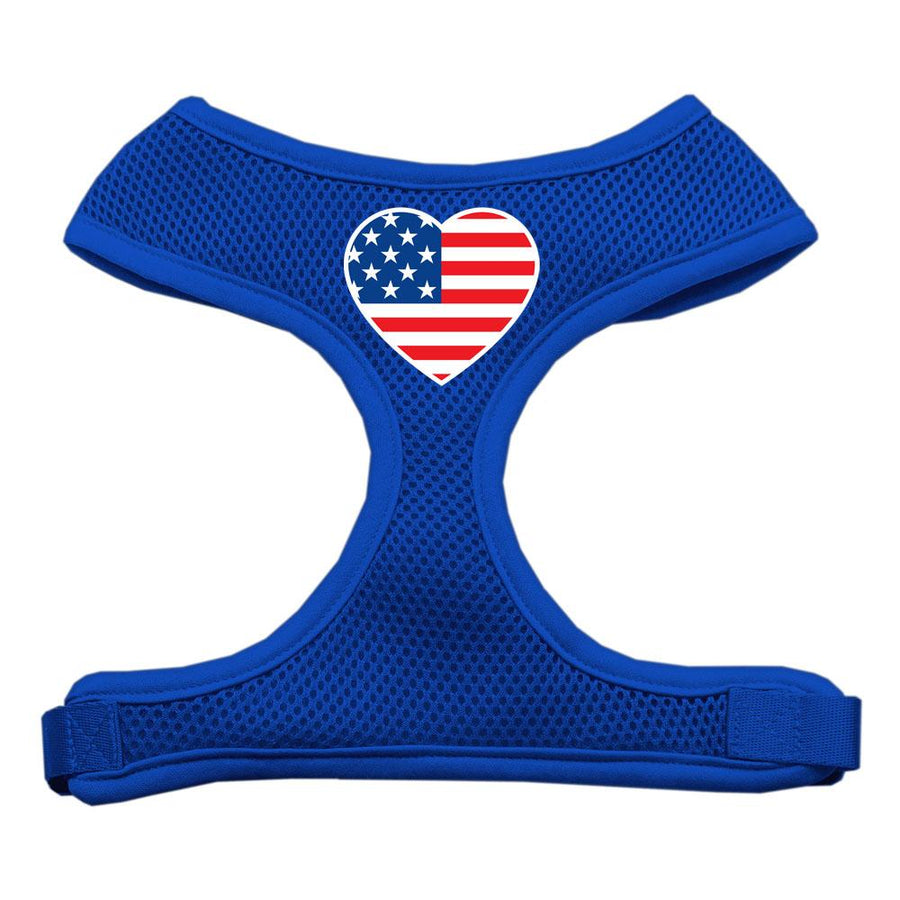 Heart Flag Usa Screen Print Soft Mesh Harness Blue Small