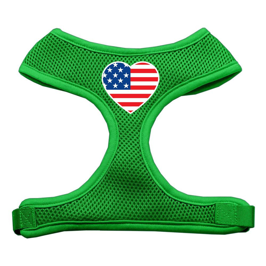 Heart Flag Usa Screen Print Soft Mesh Harness Emerald Green Small