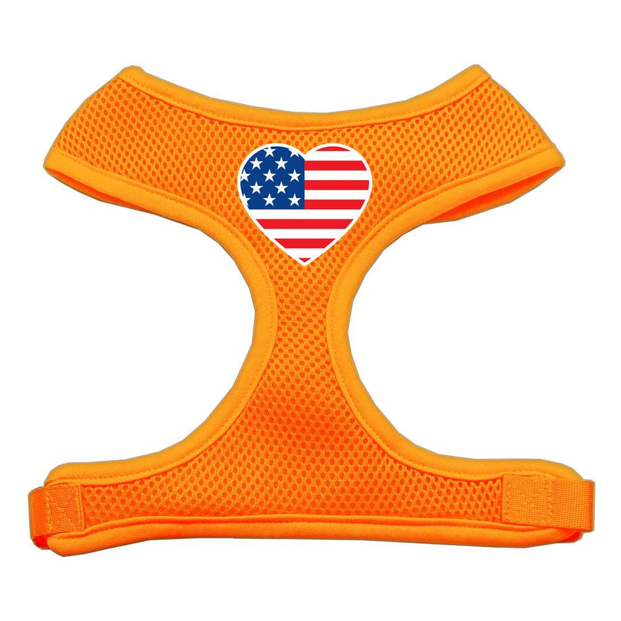 Heart Flag Usa Screen Print Soft Mesh Harness Orange Small