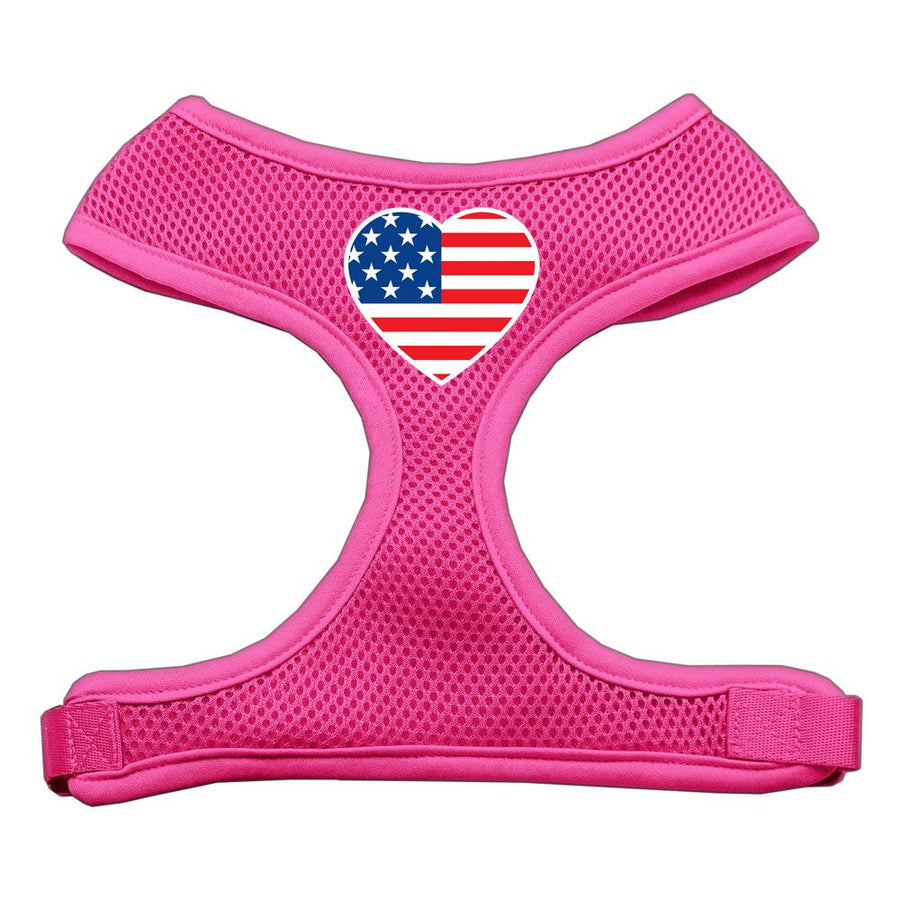 Heart Flag Usa Screen Print Soft Mesh Harness Pink Small