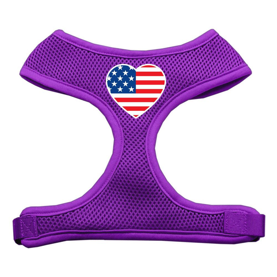 Heart Flag Usa Screen Print Soft Mesh Harness Purple Small