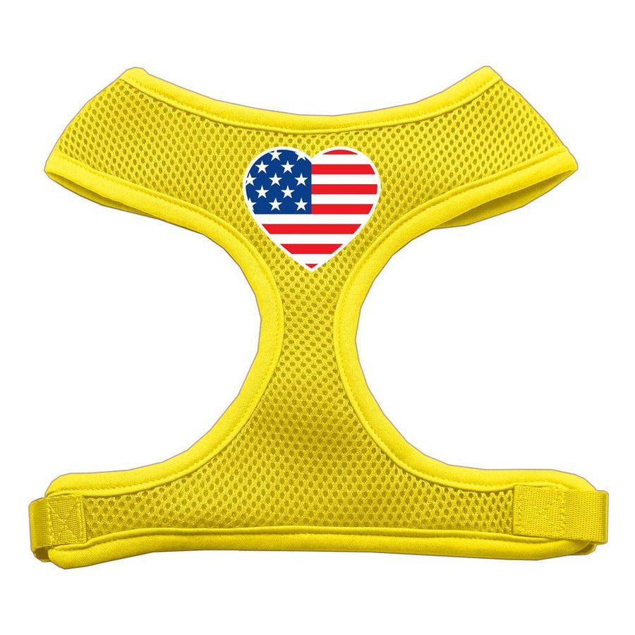 Heart Flag Usa Screen Print Soft Mesh Harness Yellow Small