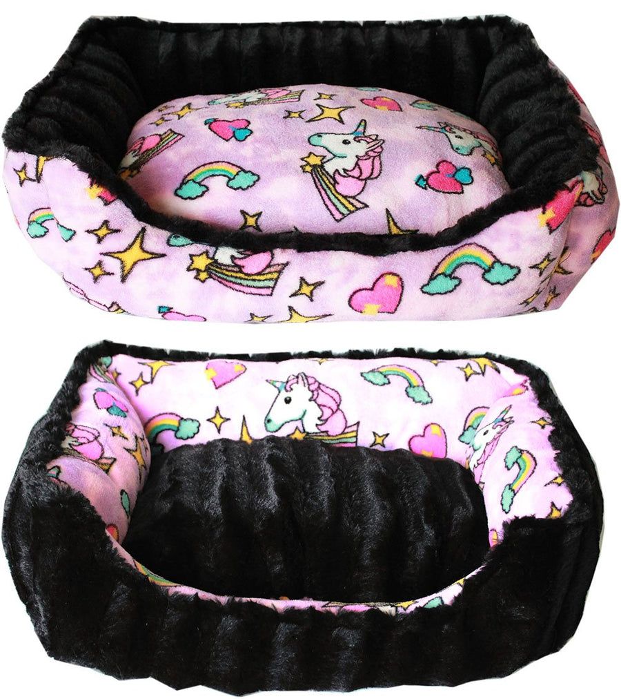 Reversible Bumper Dog Bed Pink Unicorn Xs