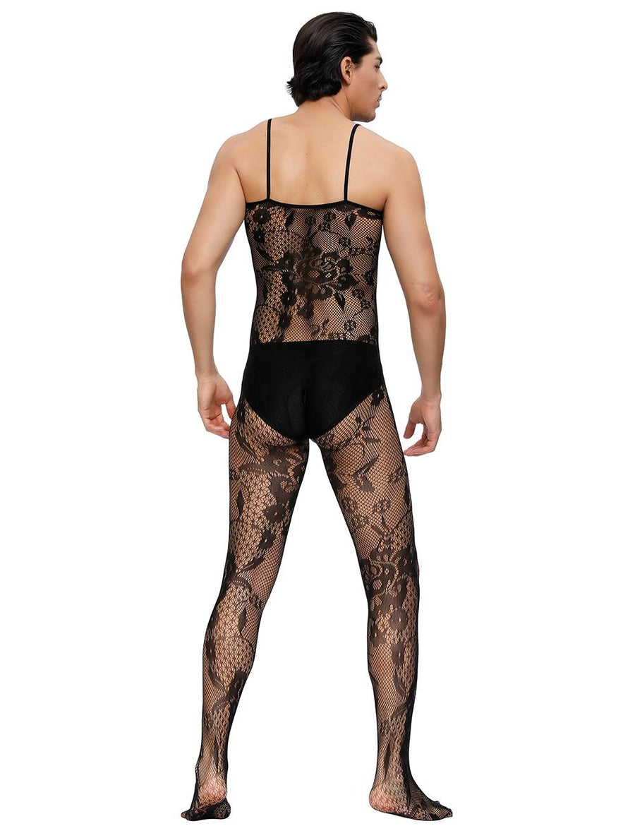 Crotchless Floral Fishnet Bodystocking For Men