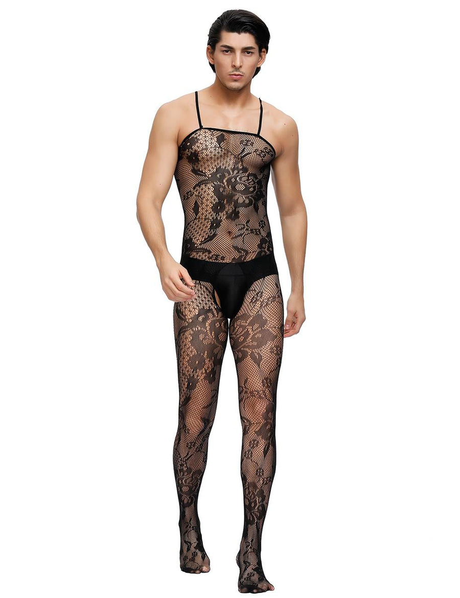 Crotchless Floral Fishnet Bodystocking For Men