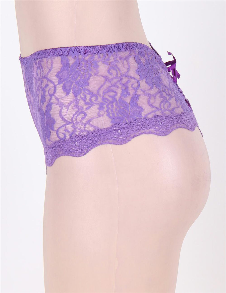 Purple Open Crotch Sexy Lace Panty