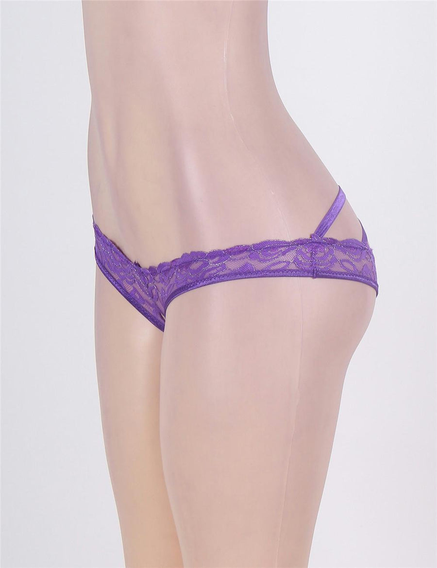 Open Crotch Caged Back Purple Lace Panty