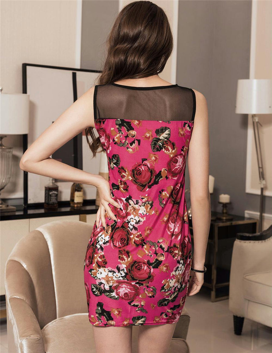 Short Sleeve Pink Flower Print Dresses