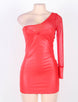 One Sleeve Red Mesh Leather Bodycon Dresses