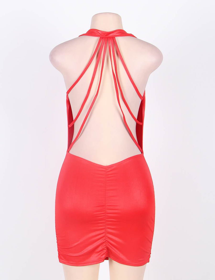 Red Strappy Back Halter Dress