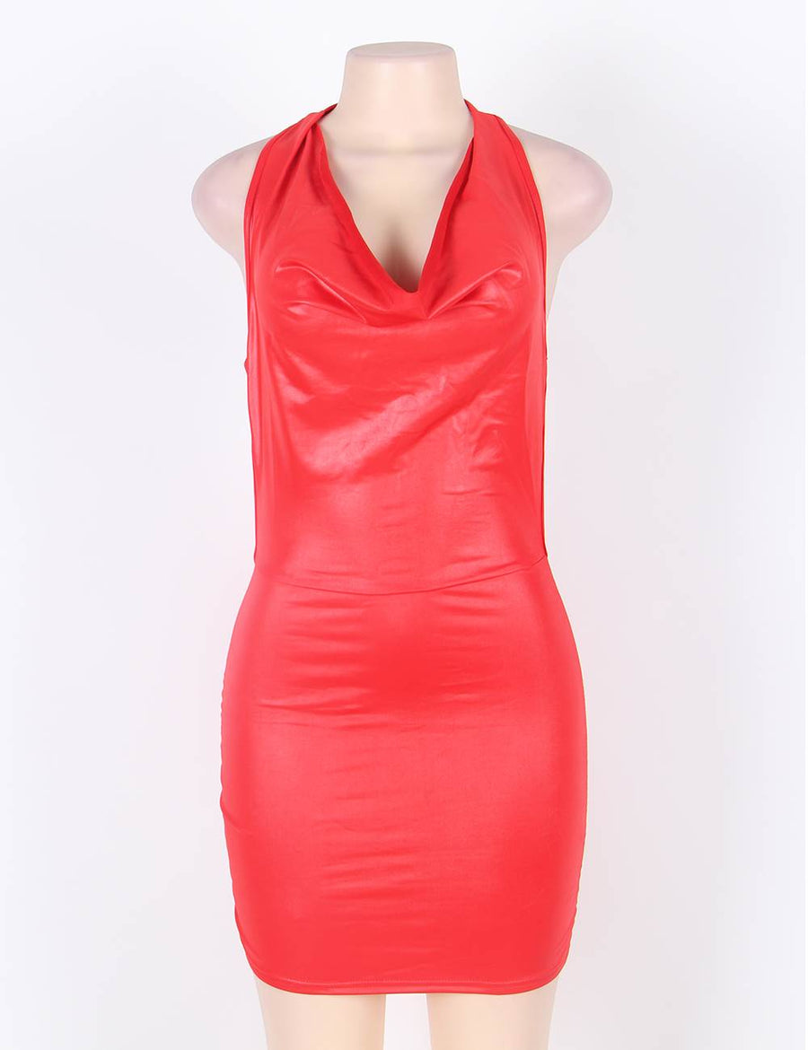 Red Strappy Back Halter Dress