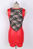 Faux Leather Round Neck Lace Skinny Red Dresses