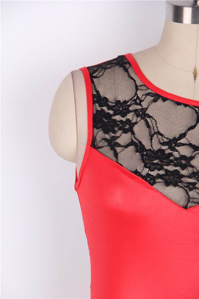 Faux Leather Round Neck Lace Skinny Red Dresses