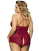 Wine Red Halter Lace Plus Size Teddy Lingerie