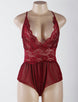 Wine Red Halter Lace Plus Size Teddy Lingerie
