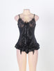 Sexy Black Embroidery Bra Ruffle Croch Back Babydoll