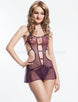 Purple Strappy Open Back Heart Printed Sexy Babydoll