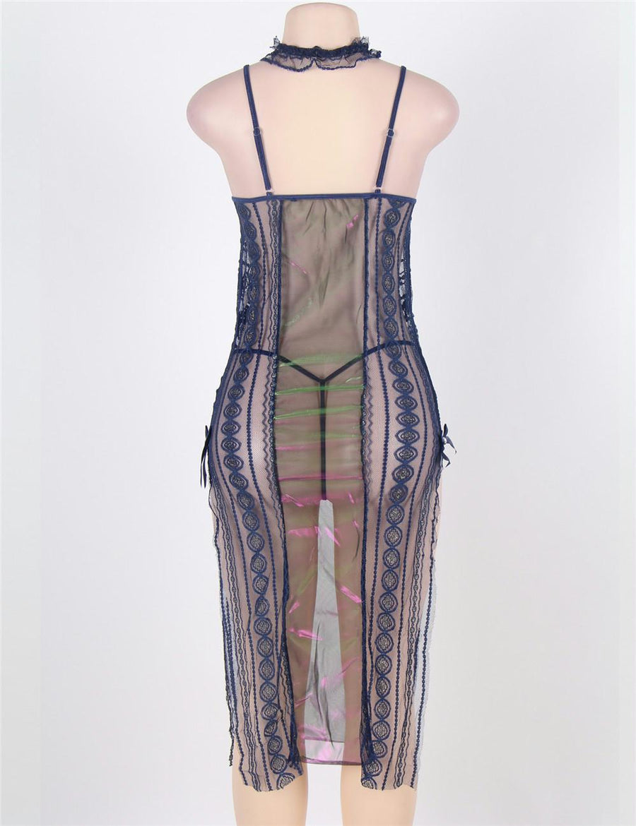 Long Transparent Plus Size Lingerie Dress With Side Open