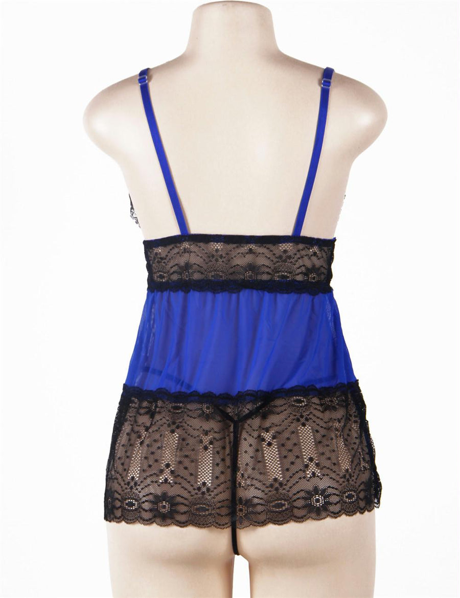 Plus Size Lace  V- Neck Plus Size Babydoll