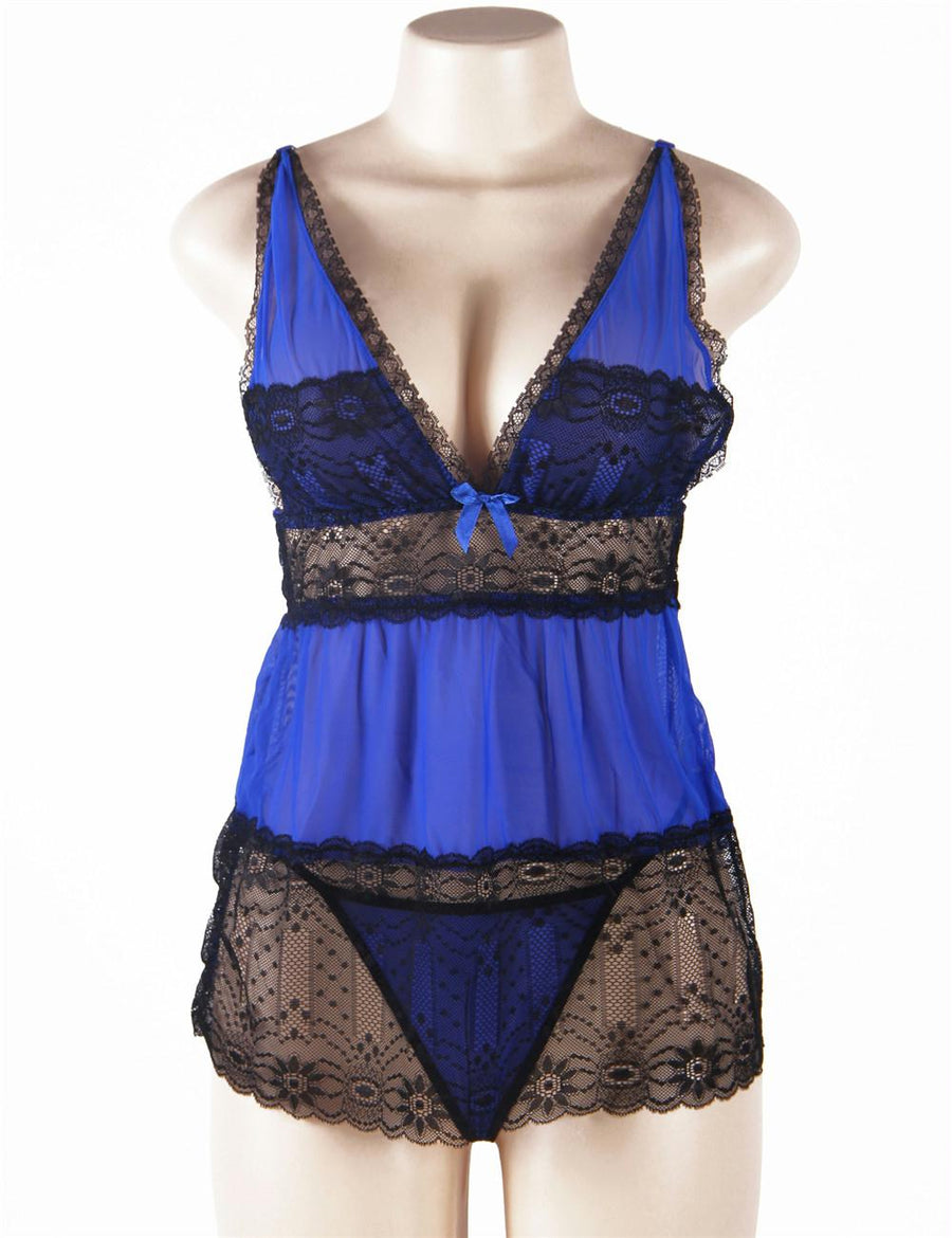 Plus Size Lace  V- Neck Plus Size Babydoll