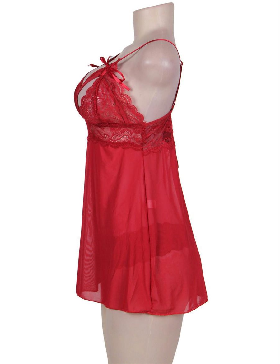Sweetheart Scalloped Red Lace Decor Babydoll