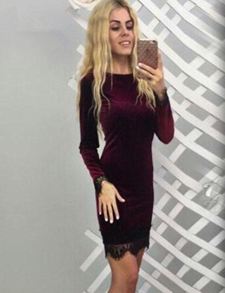 Velvet Lace Hem Sexy Red Details Dress