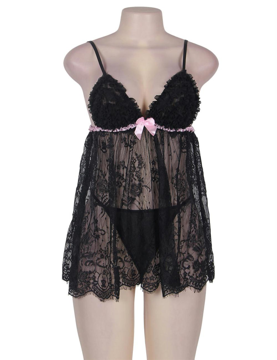 Sexy Black Ruffle Mesh Babydoll