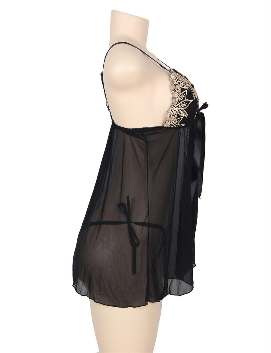 Elegant Plus Size Black  Babydoll